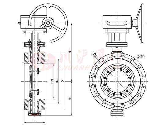 三偏心法蘭蝶閥結構圖