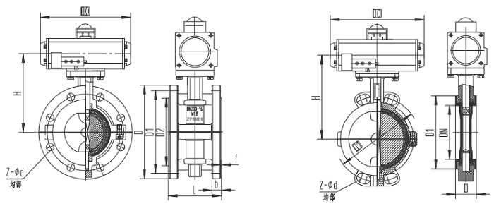 氣動襯氟法蘭蝶閥結(jié)構(gòu)圖