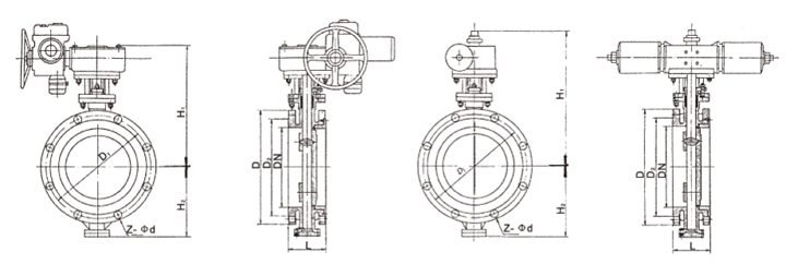 氣動三偏心法蘭蝶閥結構圖