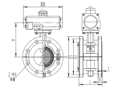 氣動襯氟法蘭蝶閥結構圖