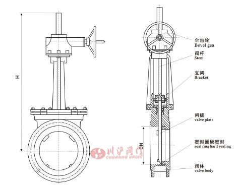傘齒輪刀閘閥結構圖