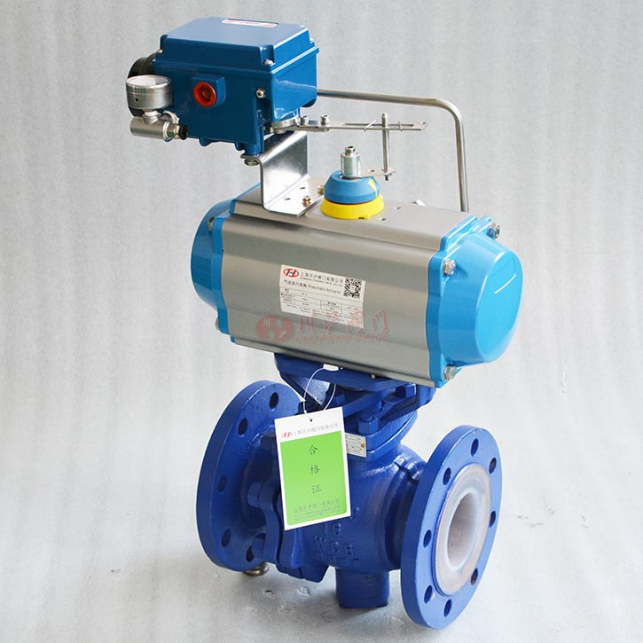 氣動V型襯氟調節球閥實物圖